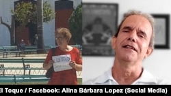 Combinación de fotos obtenidas de las redes sociales: la profesora Alina Bárbara López en su protesta del 6 de abril y el escritor Jorge Fernández Era.