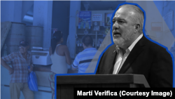 Imagen de Martí Verifica, con captura de pantalla de Manuel Marrero en la TV estatal cubana.