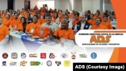 Integrantes del ADS, confederación de sindicalistas con sede en Bogotá, Colombia.