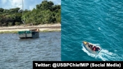 Balsa en la que se trasladaban 9 cubanos detenidos por la Patrulla Fronteriza en el Parque Nacional Biscayne, el 2 de noviembre de 2022.