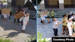 Detención de Damas de Blanco frente a la sede en Lawton este15 de octubre.