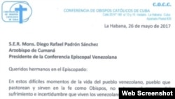 La carta reconoce "el sufrimiento y la incertidumbre" que viven los venezolanos