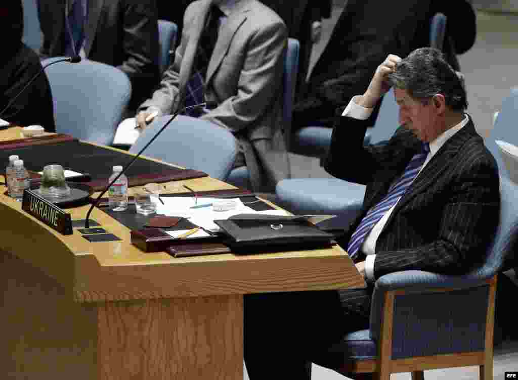 El embajador de Ucrania ante las Naciones Unidas Yuriy Sergeyev durante los debates.