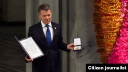 Juan Manuel Santos, recibe en Oslo el Nobel de la Paz Foto tomada de Twitter del presidente Santos