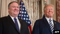 Presidente Donald Trump en la juramentación de Mike Pompeo como Secretario de Estado, el 2 de mayo de 2018.