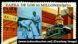 Sello postal cubano de 1970 alusivo a la Zafra de los 10 millones