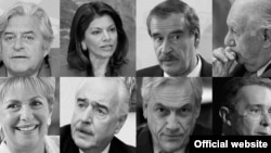Arriba: de izq a der. Lacalle, Chinchilla, Fox, Lagos. Abajo de izq a der: Moscoso, Pastrana, Piñera y Uribe.