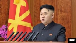 Líder norcoreano Kim Jong-un durante un discurso pronunciado en Pyongyang, Corea del Norte.