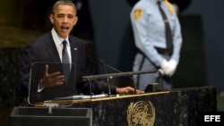 Barack Obama, pronuncia un discurso durante la inauguración de la 67 sesión de la Asamblea General de la ONU en Nueva York.