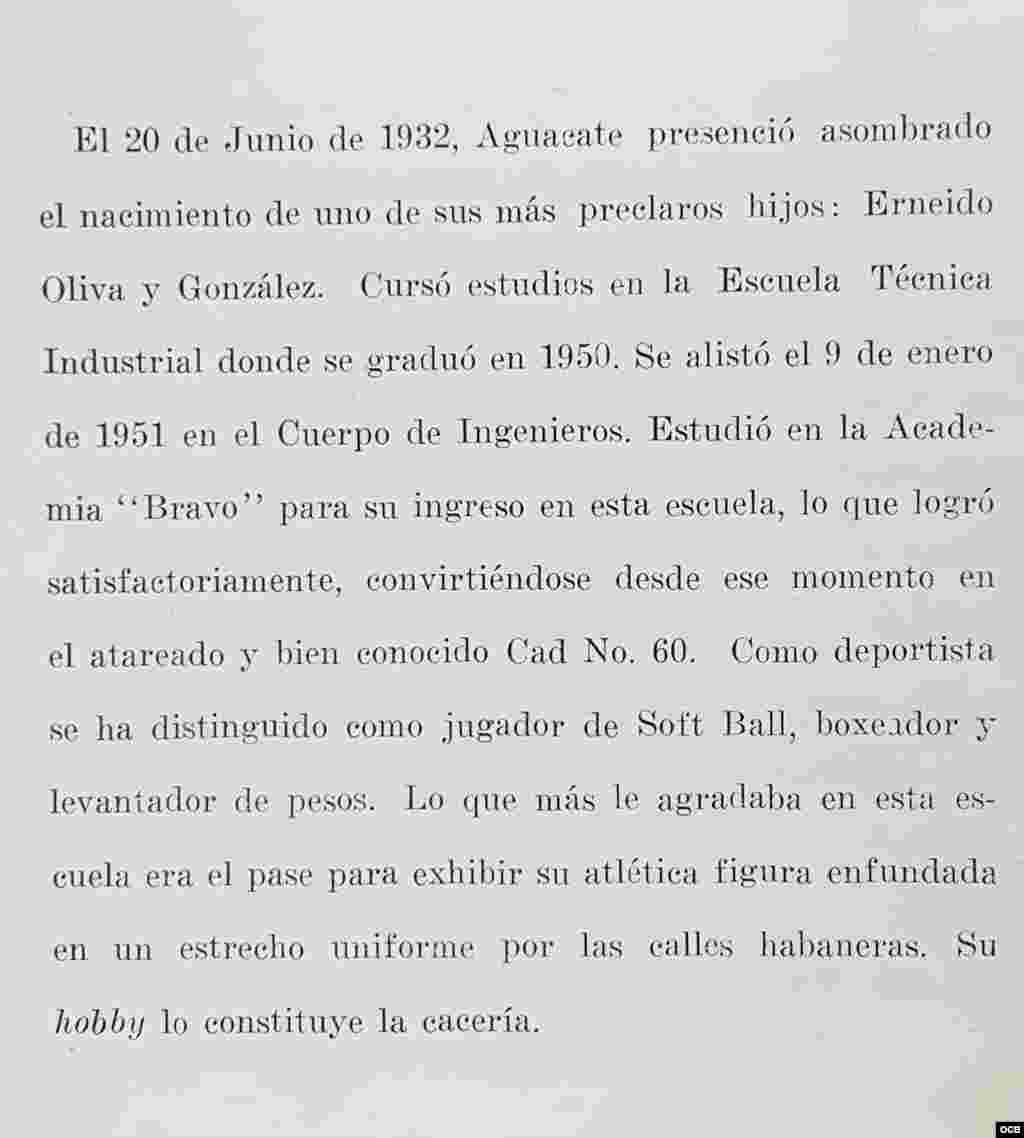 Característica del Cadete Erneido Oliva