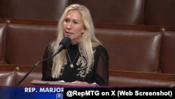 La representante por el estado de Georgia, Marjorie Taylor Greene, habla ante el Congreso, Washington, D.C., 17 de junio del 2025.