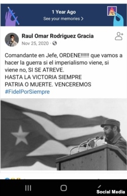 Raúl Omar Rodríguez Gracia aseguraba en sus redes sociales que estaba listo para ir a la guerra contra EEUU.