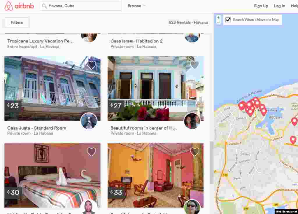 Algunas de las casas particulares para alquilar en La Habana que oferta la web de Airbnb.