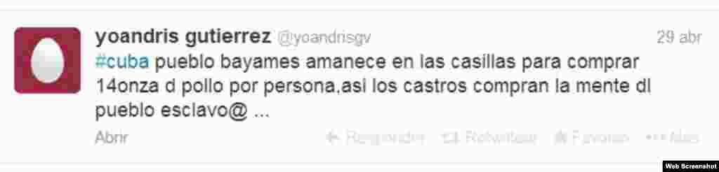 En Bayamo el opositor Yoandri Gutierres publica  situaciones relacionadas con el acontecer en su localidad.
