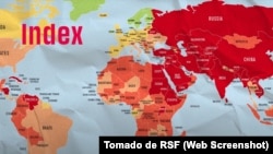 Mapa de Reporteros sin Fronteras, distingue con el color rojo a los países con peor situación en cuanto a libertad de prensa.